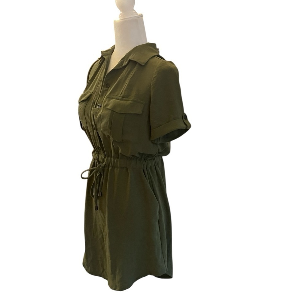 Indulge Military-Style Shirt Dress Olive Green Mini Dress Size Small. - Picture 4 of 6